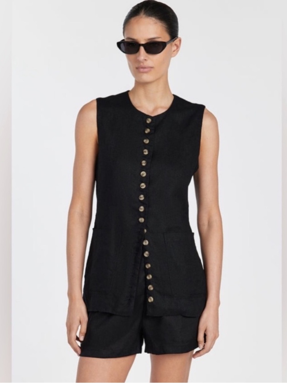 Dissh Tilly Black Linen Longline Vest